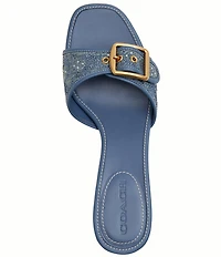 COACH Limited Edition Margot Crystal Signature Denim Kitten Heel Slide Sandals