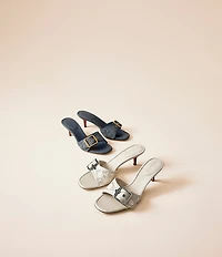 COACH Limited Edition Margot Crystal Signature Denim Kitten Heel Slide Sandals