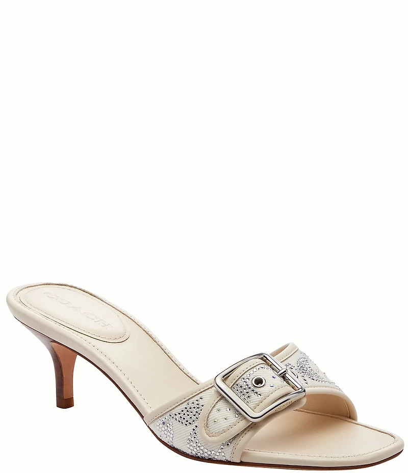 COACH Limited Edition Margot Crystal Signature Denim Kitten Heel Slide Sandals