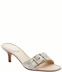 COACH Limited Edition Margot Crystal Signature Denim Kitten Heel Slide Sandals