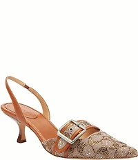COACH Margot Crystal Signature Logo Jacquard Leather Buckle Slingback Pumps