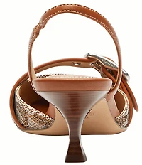 COACH Margot Crystal Signature Logo Jacquard Leather Buckle Slingback Pumps