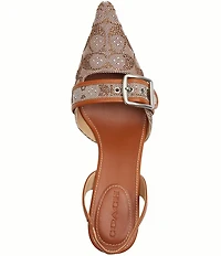 COACH Margot Crystal Signature Logo Jacquard Leather Buckle Slingback Pumps