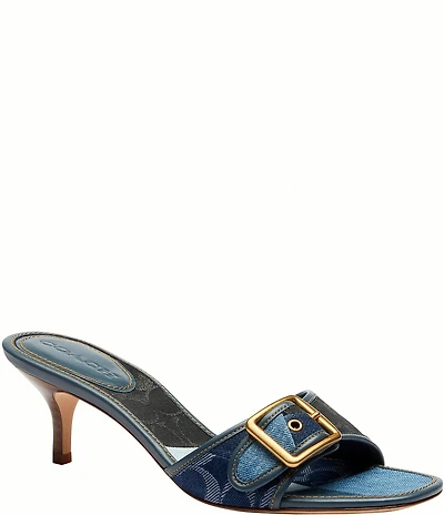 COACH Margot Denim Signature Buckle Slide Dress Sandals