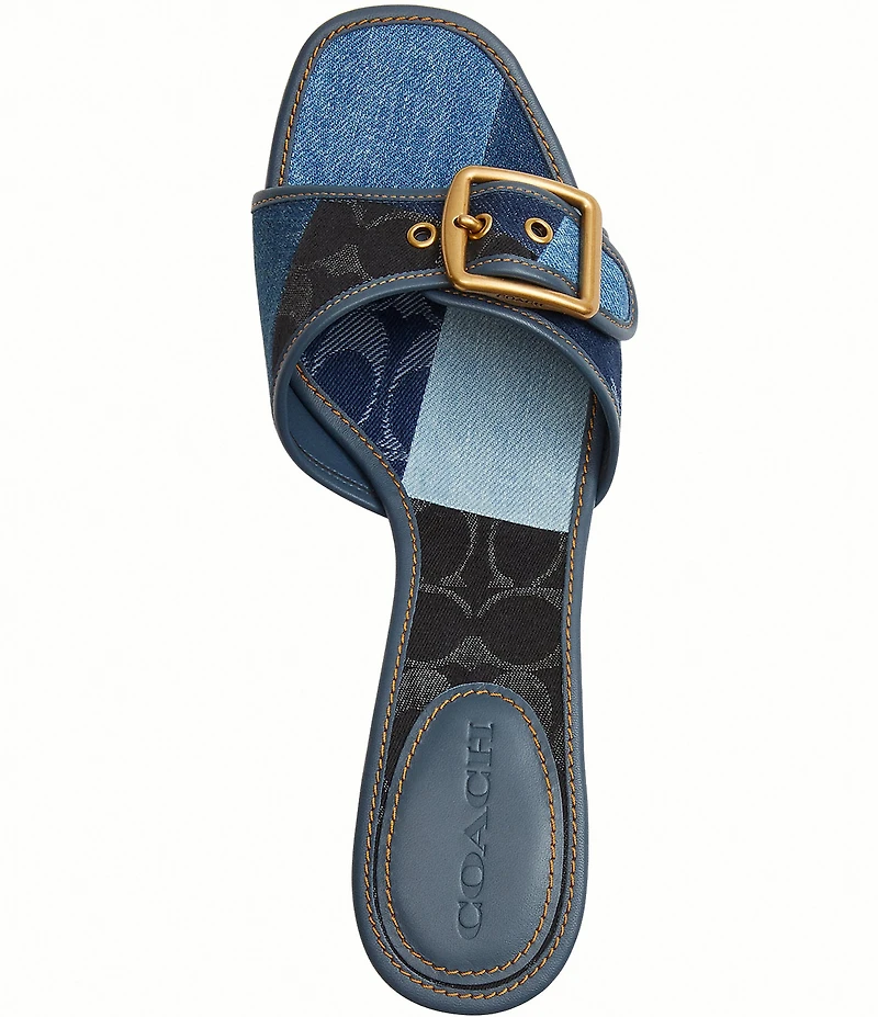COACH Margot Denim Signature Buckle Slide Dress Sandals