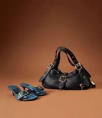 COACH Margot Denim Signature Buckle Slide Dress Sandals