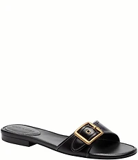 COACH Margot Leather Buckled Flat Slide Sandals