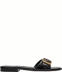 COACH Margot Leather Buckled Flat Slide Sandals