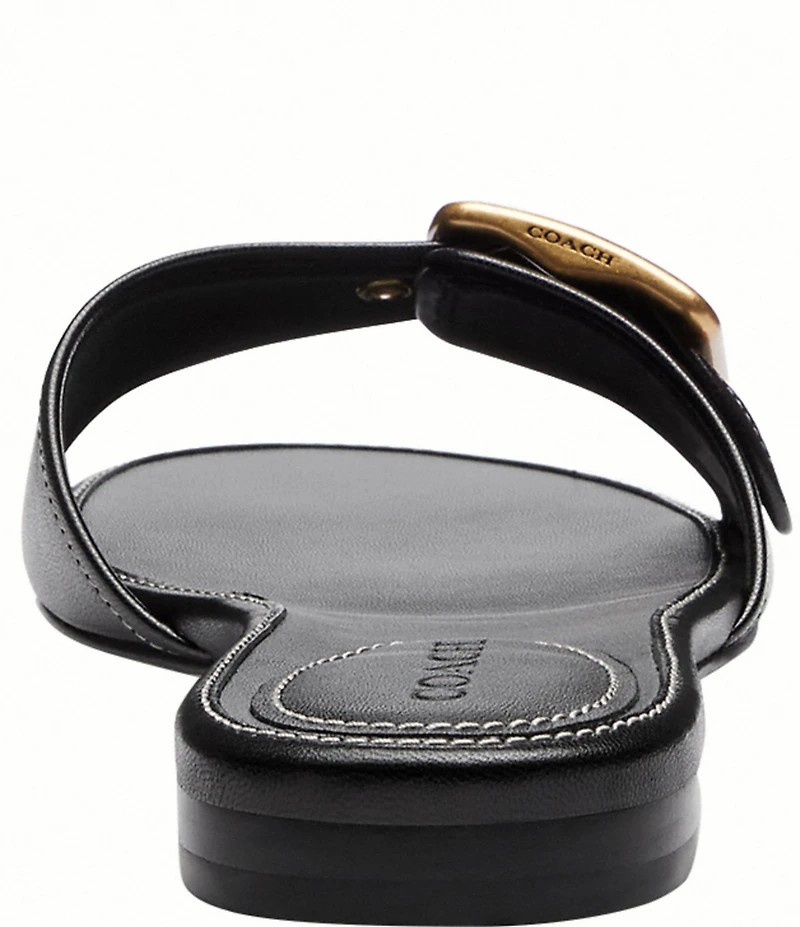 COACH Margot Leather Buckled Flat Slide Sandals