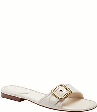COACH Margot Leather Buckled Flat Slide Sandals