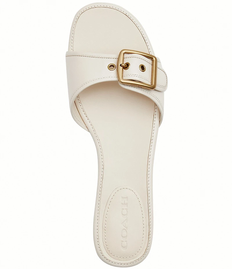COACH Margot Leather Buckled Flat Slide Sandals