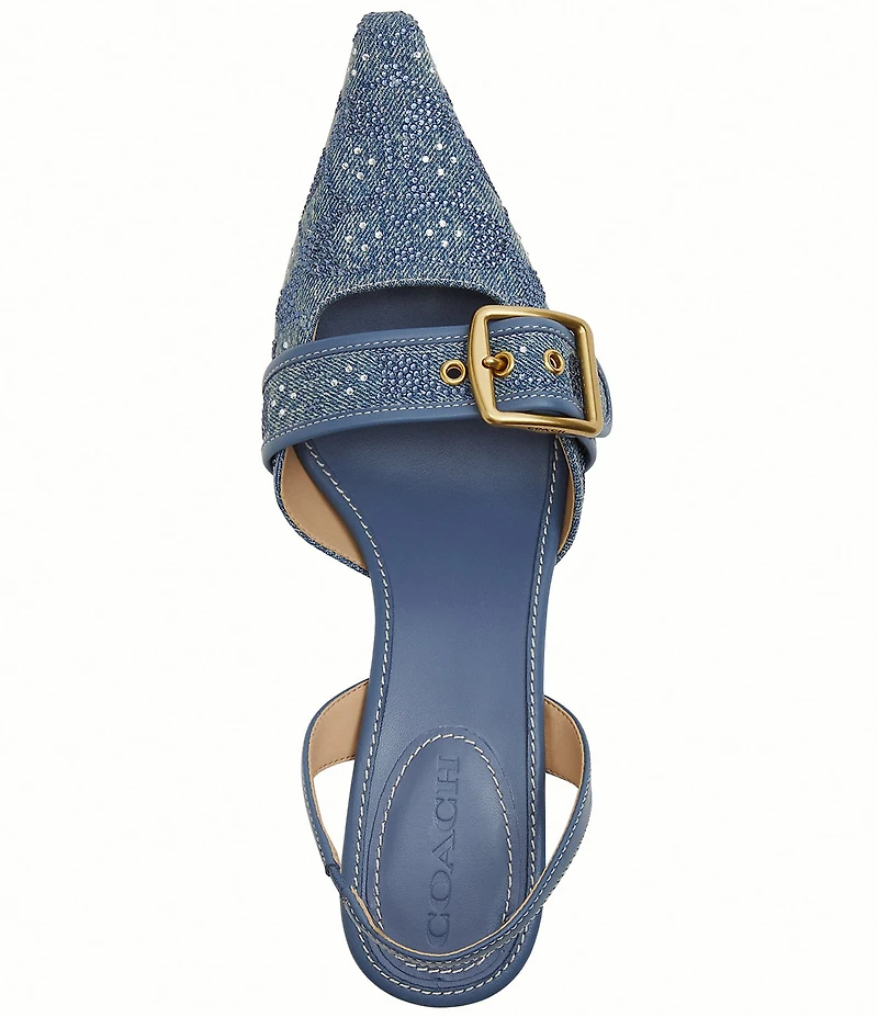 COACH Limited Edition Margot Crystal Signature Denim Kitten Heel Slingback Pumps