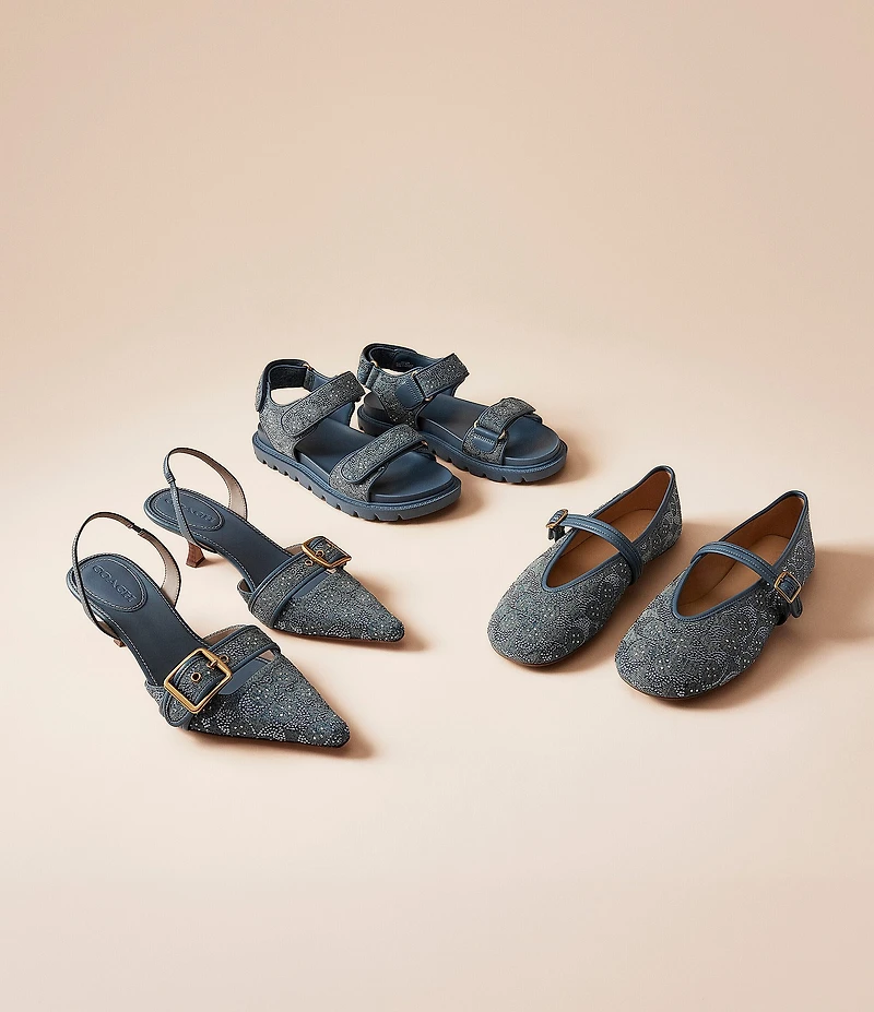 COACH Limited Edition Margot Crystal Signature Denim Kitten Heel Slingback Pumps
