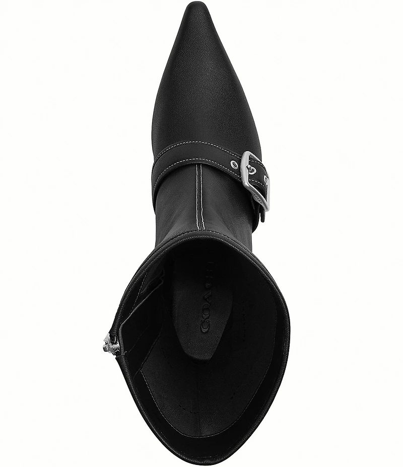 COACH Margot Leather Kitten Heel Buckle Mid Calf Boots