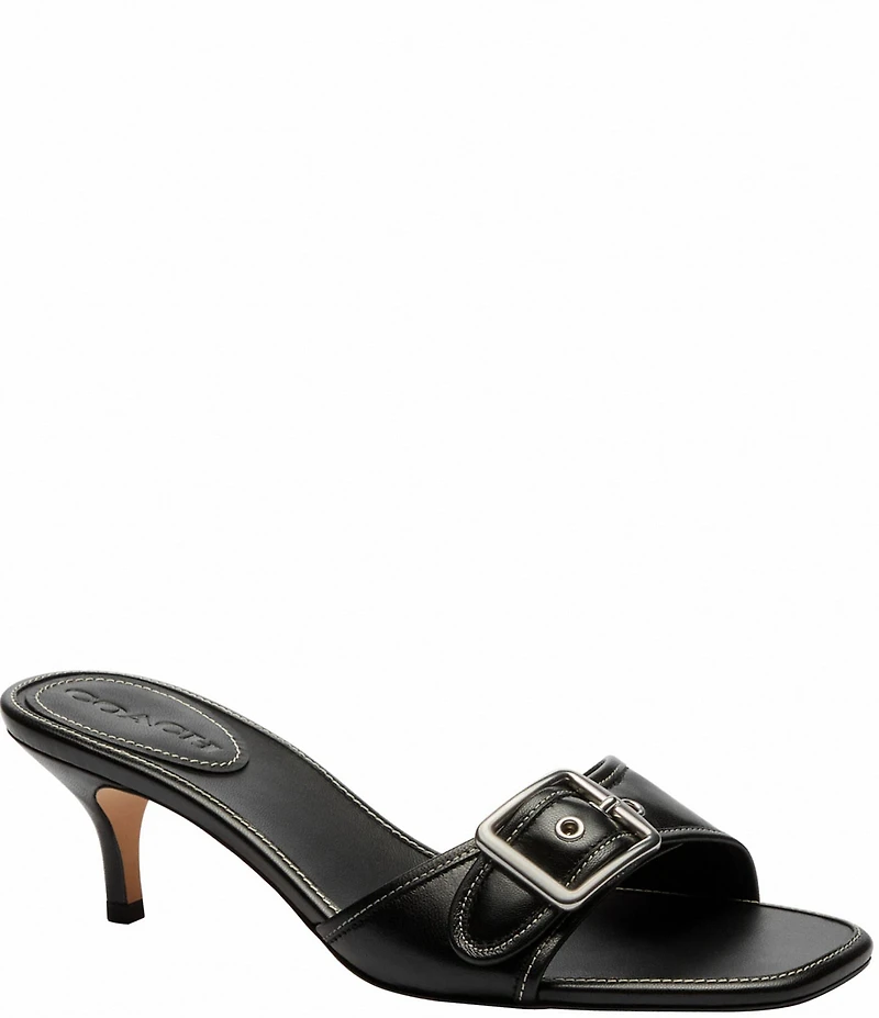 COACH Margot Leather Buckle Hardware Slide Sandals