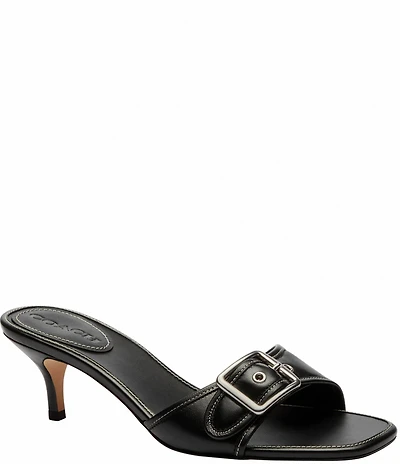 COACH Margot Leather Buckle Hardware Slide Sandals
