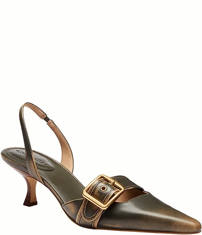 COACH Margot Loved Leather Slingback Buckle Strap Pointed Toe Pumps