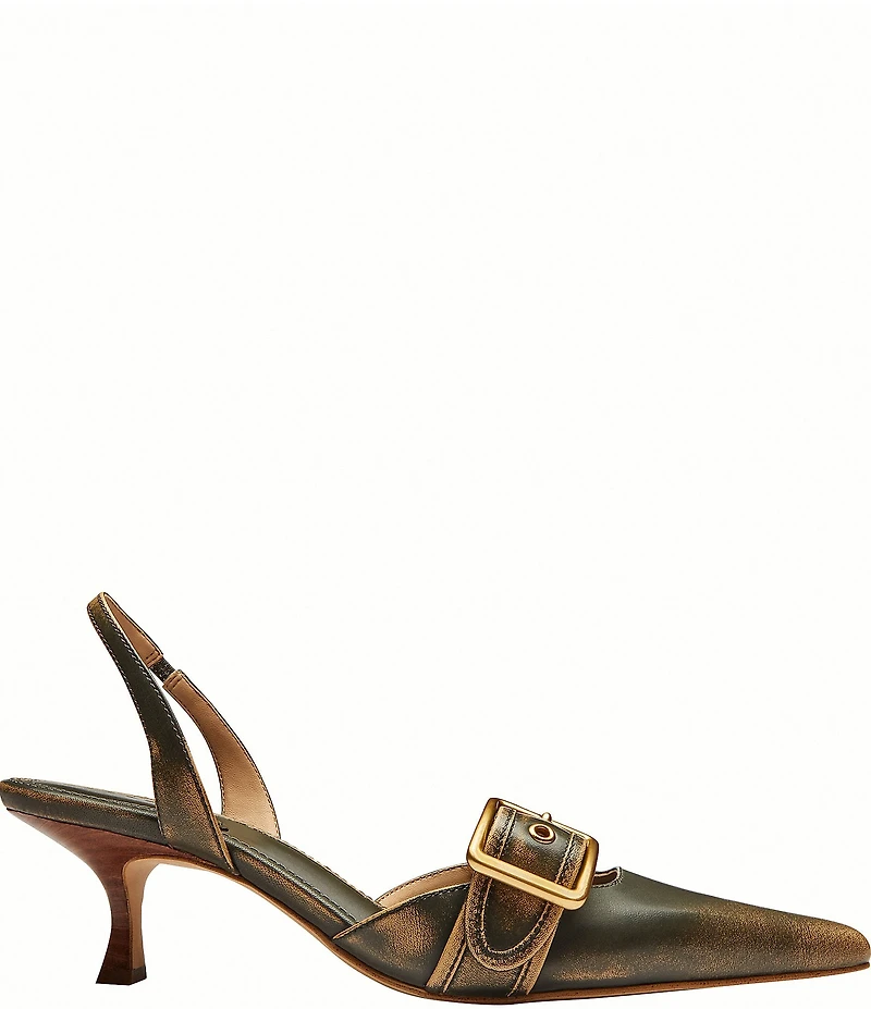 COACH Margot Loved Leather Slingback Buckle Strap Pointed Toe Pumps