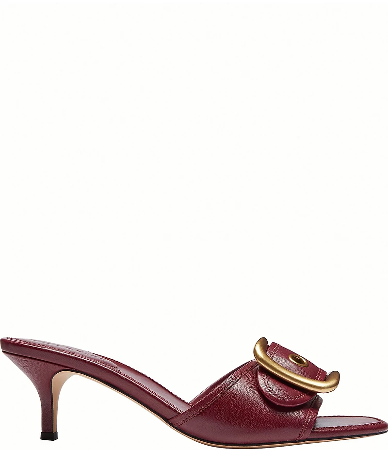 COACH Margot Oversized Buckle Loved Leather Heel Sandals