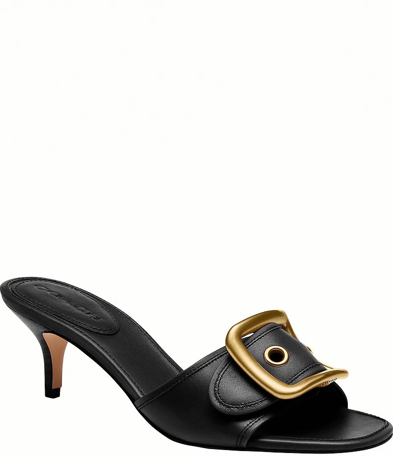 COACH Margot Oversized Buckle Leather Heel Sandals
