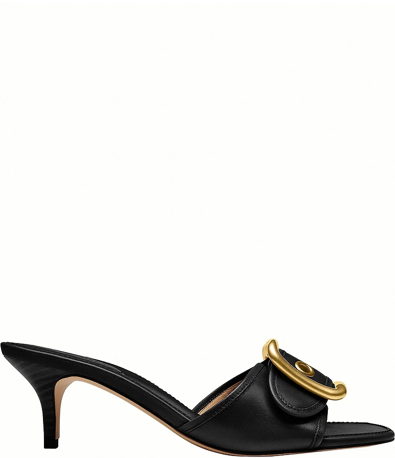 COACH Margot Oversized Buckle Leather Heel Sandals