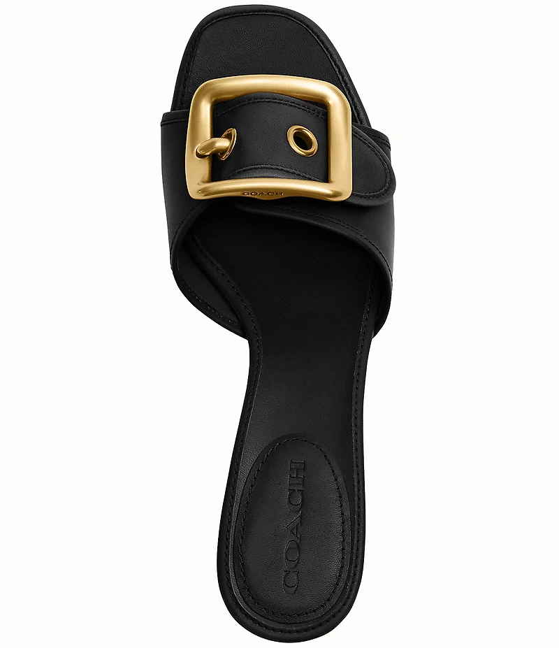 COACH Margot Oversized Buckle Leather Heel Sandals
