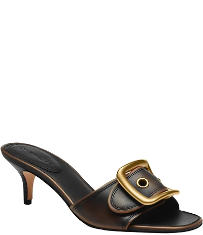 COACH Margot Oversized Buckle Leather Heel Sandals