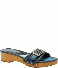 COACH Margot Patchwork Denim Wooden Sandals