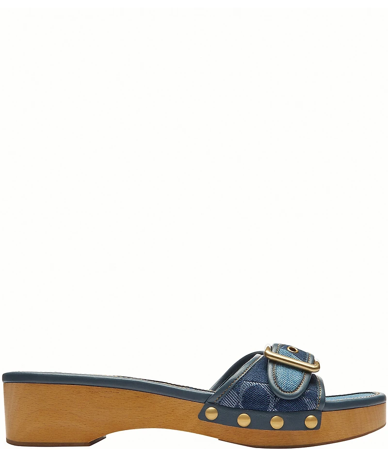 COACH Margot Patchwork Denim Wooden Sandals