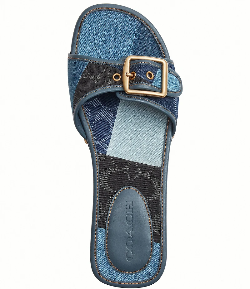 COACH Margot Patchwork Denim Wooden Sandals