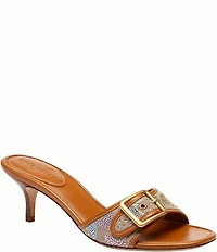 COACH Margot Rainbow Crystal Signature Logo Jacquard Leather Buckle Slide Sandals