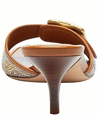 COACH Margot Rainbow Crystal Signature Logo Jacquard Leather Buckle Slide Sandals