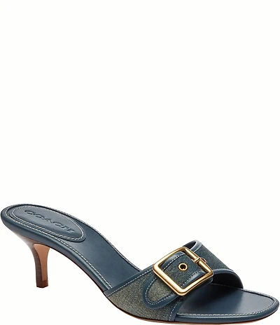 COACH Margot In Loved Denim Buckle Hardware Slide Sandals