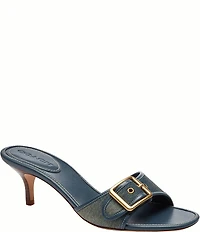 COACH Margot In Loved Denim Buckle Hardware Slide Sandals