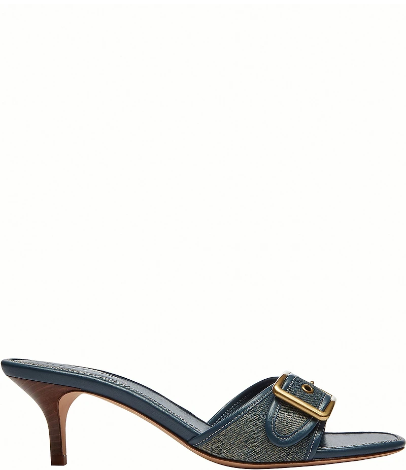 COACH Margot In Loved Denim Buckle Hardware Slide Sandals