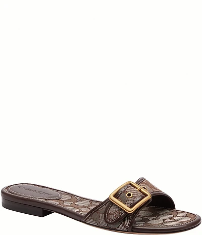 COACH Margot Signature Jacquard Buckled Flat Slide Sandals