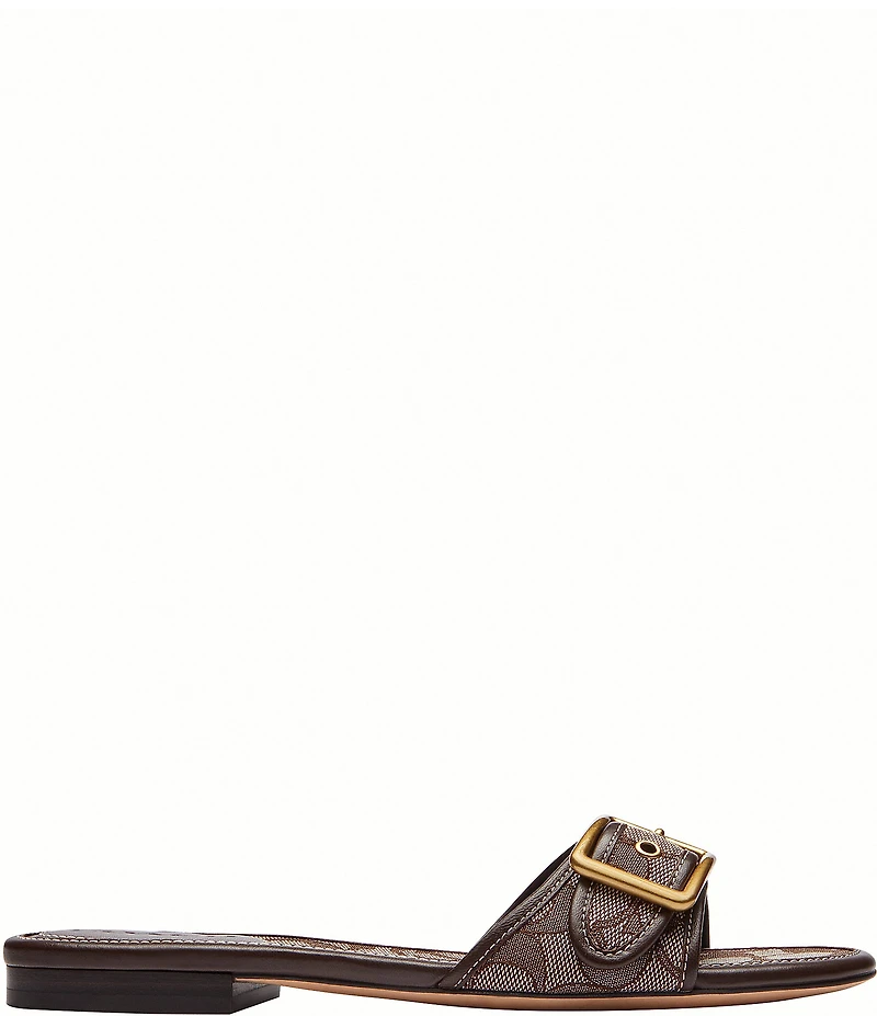 COACH Margot Signature Jacquard Buckled Flat Slide Sandals