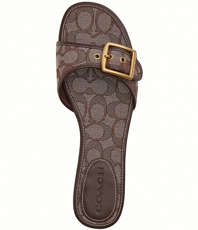 COACH Margot Signature Jacquard Buckled Flat Slide Sandals