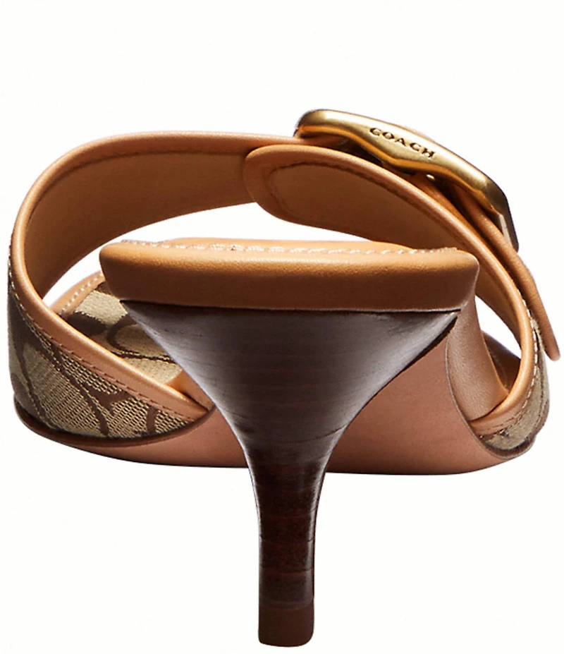 COACH Margot Signature Jacquard Leather Slip On Kitten Heel Sandals