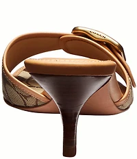 COACH Margot Signature Jacquard Leather Slip On Kitten Heel Sandals