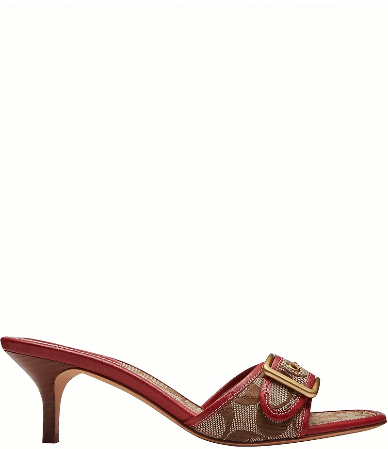 COACH Margot Signature Jacquard Leather Slip On Kitten Heel Sandals
