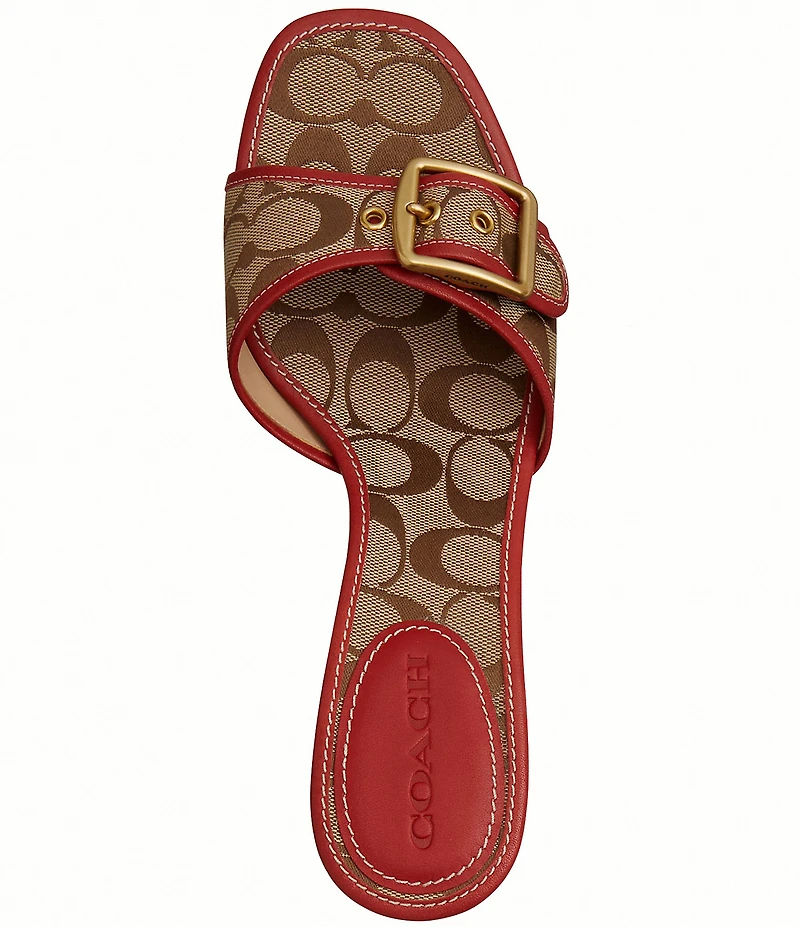 COACH Margot Signature Jacquard Leather Slip On Kitten Heel Sandals