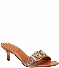 COACH Margot Signature Logo Jacquard and Leather Buckle Hardware Slide Sandals