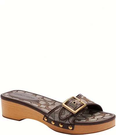 COACH Margot Signature Jacquard Wooden Heel Slip On Sandals