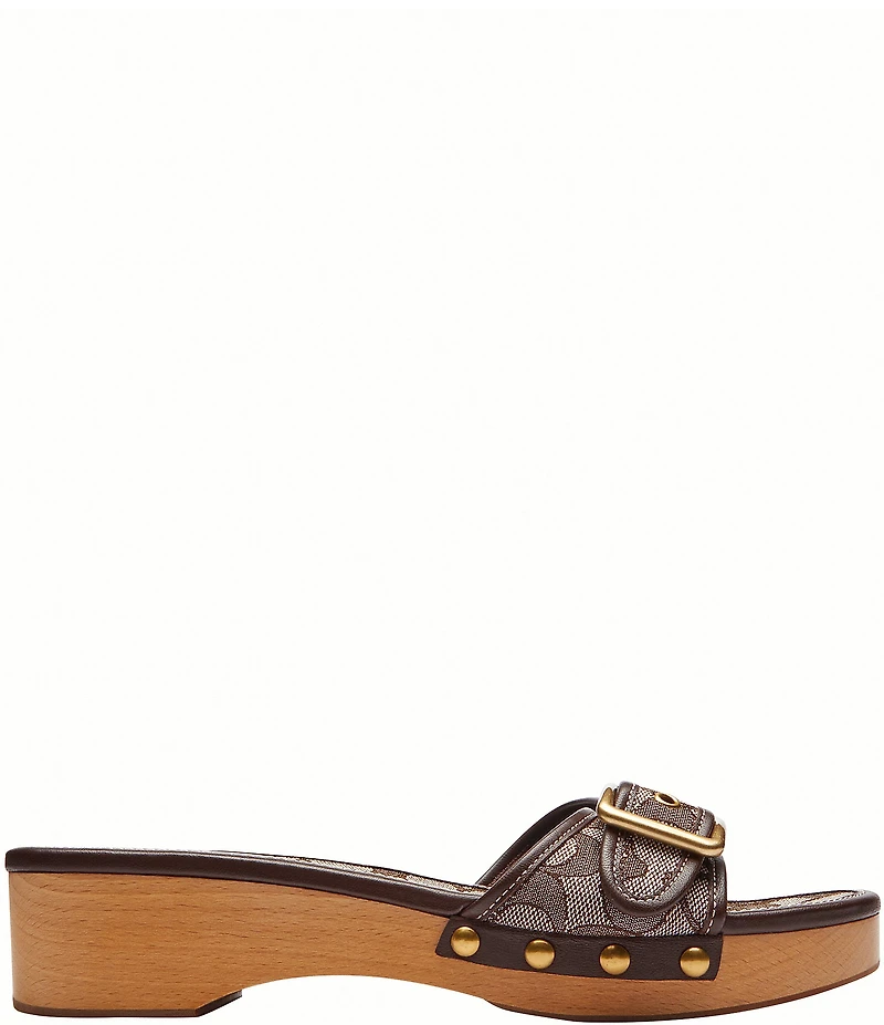 COACH Margot Signature Jacquard Wooden Heel Slip On Sandals