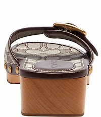 COACH Margot Signature Jacquard Wooden Heel Slip On Sandals