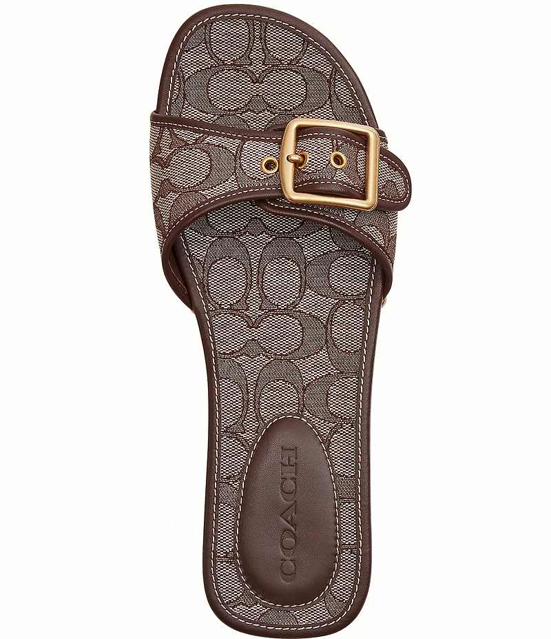 COACH Margot Signature Jacquard Wooden Heel Slip On Sandals