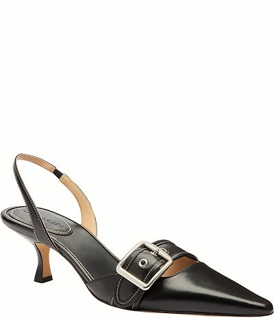 COACH Margot Signature Leather Buckle Hardware Slingback Kitten Heel Pumps