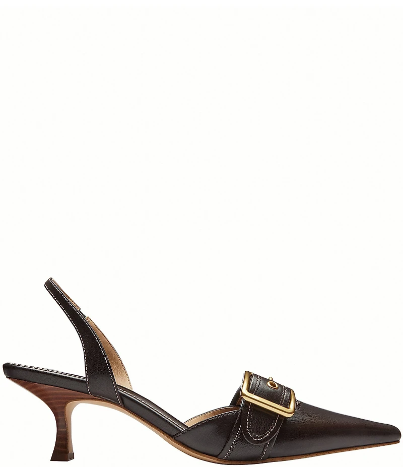 COACH Margot Signature Leather Buckle Hardware Slingback Pumps