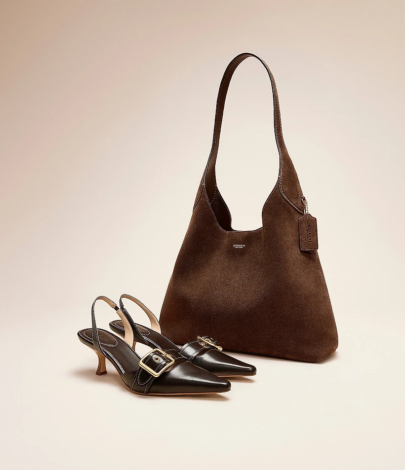 COACH Margot Signature Leather Buckle Hardware Slingback Pumps